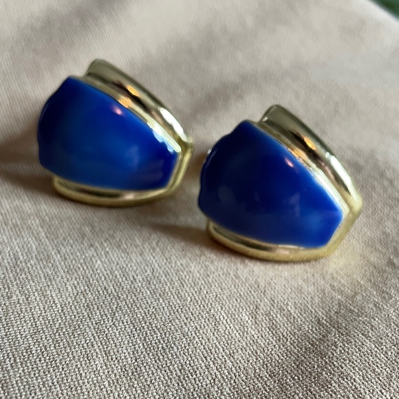 Vibrant Blue and Gold Earrings - perfect condition! Looks from 80’s or 90’s! - Picture 7 of 11